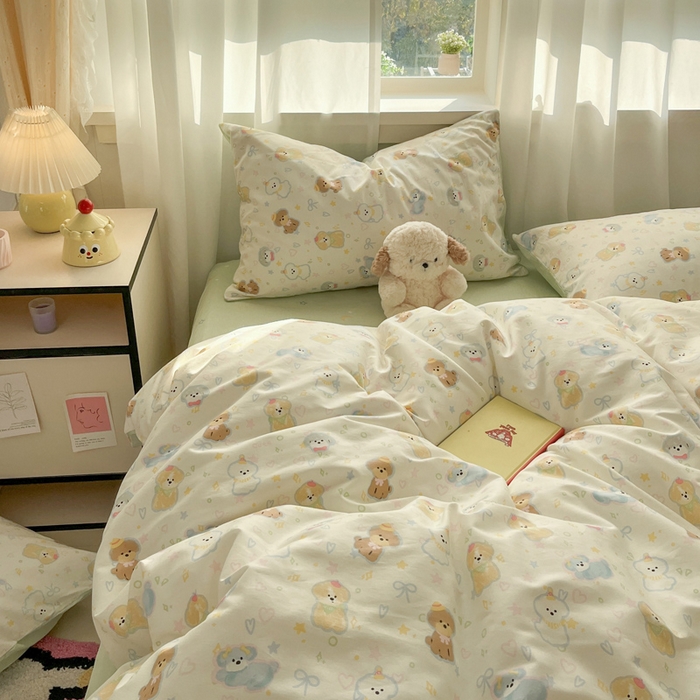 91家纺网 家纺一手货源 找家纺 盛馨家纺 2025年开学季秋冬新品小清新全棉学生三件套四件套床笠四件套跑量款系列 安妮狗