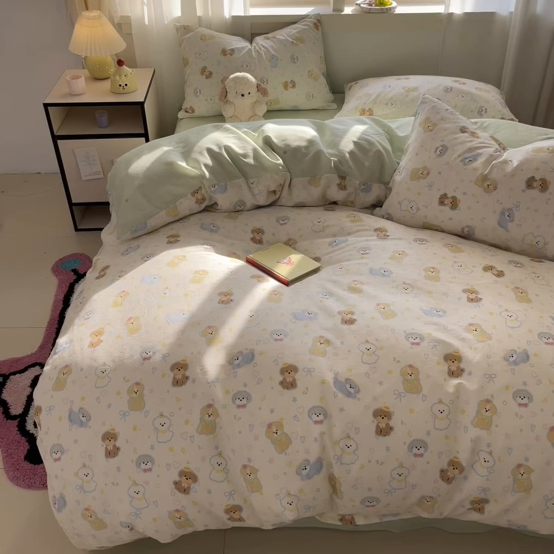 91家纺网 家纺一手货源 找家纺 盛馨家纺 2025年开学季秋冬新品小清新全棉学生三件套四件套床笠四件套跑量款系列 安妮狗