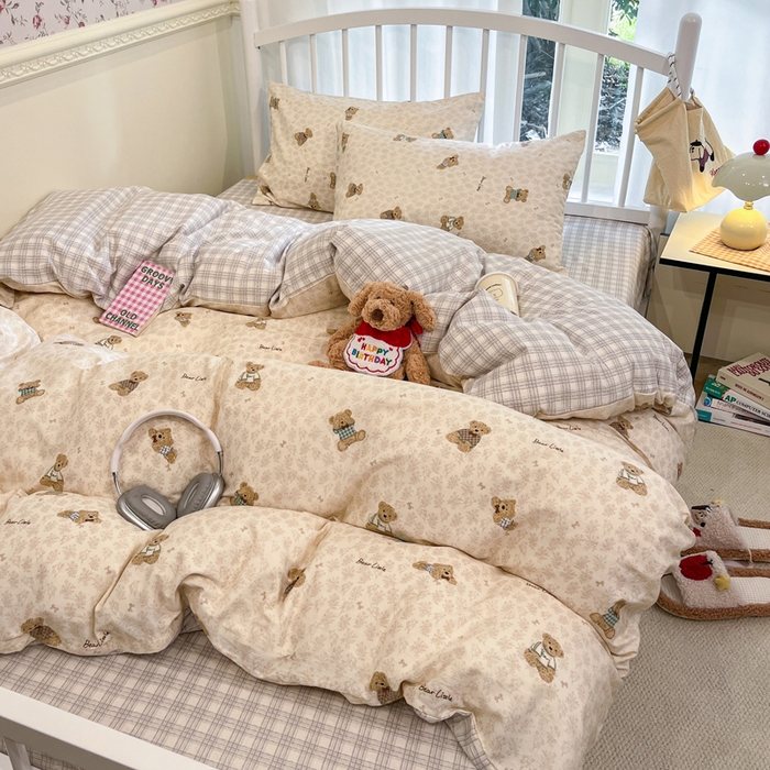 91家纺网 家纺一手货源 找家纺 盛馨家纺 2025年开学季秋冬新品小清新全棉学生三件套四件套床笠四件套跑量款系列 布偶熊