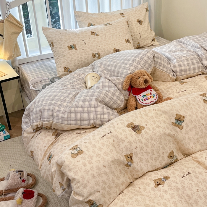 91家纺网 家纺一手货源 找家纺 盛馨家纺 2025年开学季秋冬新品小清新全棉学生三件套四件套床笠四件套跑量款系列 布偶熊