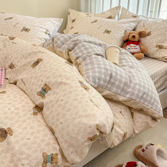 91家纺网 家纺一手货源 找家纺 盛馨家纺 2025年开学季秋冬新品小清新全棉学生三件套四件套床笠四件套跑量款系列 布偶熊