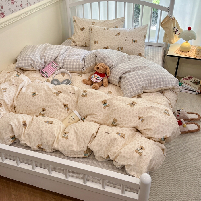 91家纺网 家纺一手货源 找家纺 盛馨家纺 2025年开学季秋冬新品小清新全棉学生三件套四件套床笠四件套跑量款系列 布偶熊