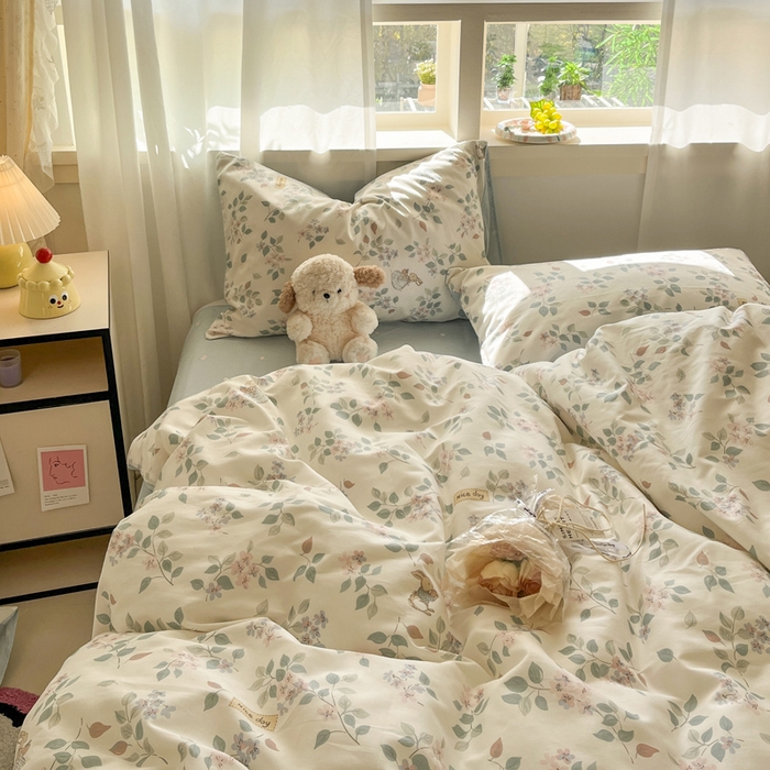91家纺网 家纺一手货源 找家纺 盛馨家纺 2025年开学季秋冬新品小清新全棉学生三件套四件套床笠四件套跑量款系列 春日小花