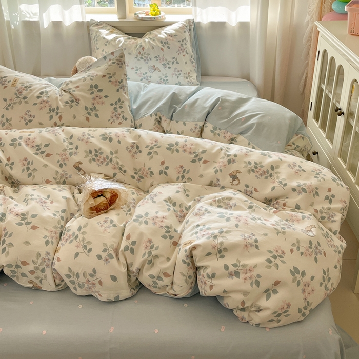 91家纺网 家纺一手货源 找家纺 盛馨家纺 2025年开学季秋冬新品小清新全棉学生三件套四件套床笠四件套跑量款系列 春日小花