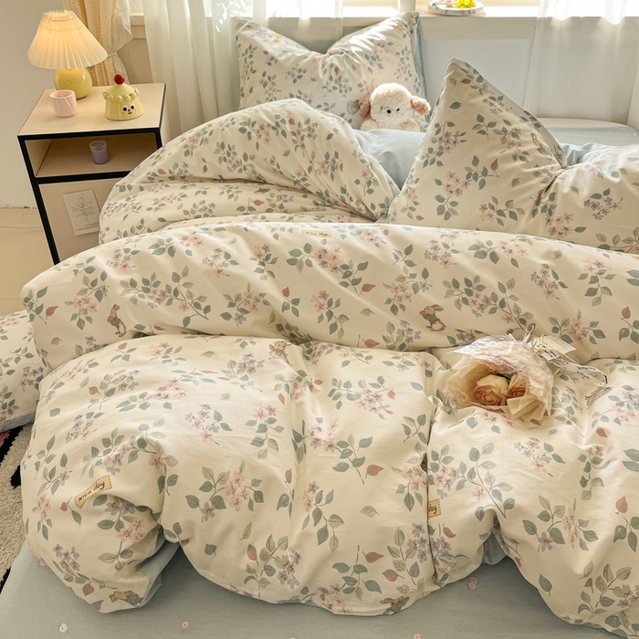 91家纺网 家纺一手货源 找家纺 盛馨家纺 2025年开学季秋冬新品小清新全棉学生三件套四件套床笠四件套跑量款系列 春日小花