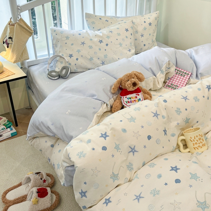 91家纺网 家纺一手货源 找家纺 盛馨家纺 2025年开学季秋冬新品小清新全棉学生三件套四件套床笠四件套跑量款系列 海底世界