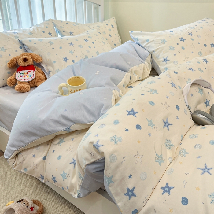 91家纺网 家纺一手货源 找家纺 盛馨家纺 2025年开学季秋冬新品小清新全棉学生三件套四件套床笠四件套跑量款系列 海底世界