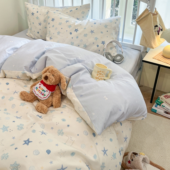 91家纺网 家纺一手货源 找家纺 盛馨家纺 2025年开学季秋冬新品小清新全棉学生三件套四件套床笠四件套跑量款系列 海底世界