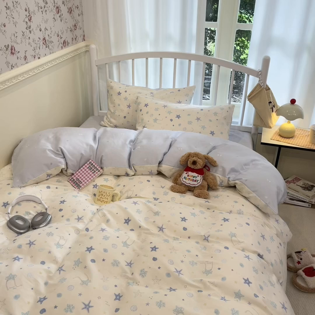 91家纺网 家纺一手货源 找家纺 盛馨家纺 2025年开学季秋冬新品小清新全棉学生三件套四件套床笠四件套跑量款系列 海底世界