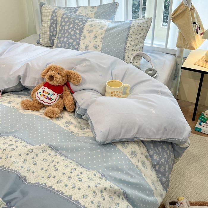 91家纺网 家纺一手货源 找家纺 盛馨家纺 2025年开学季秋冬新品小清新全棉学生三件套四件套床笠四件套跑量款系列 蝴蝶兰