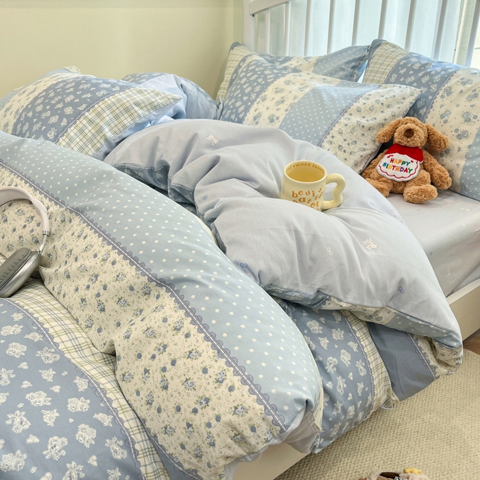 91家纺网 家纺一手货源 找家纺 盛馨家纺 2025年开学季秋冬新品小清新全棉学生三件套四件套床笠四件套跑量款系列 蝴蝶兰