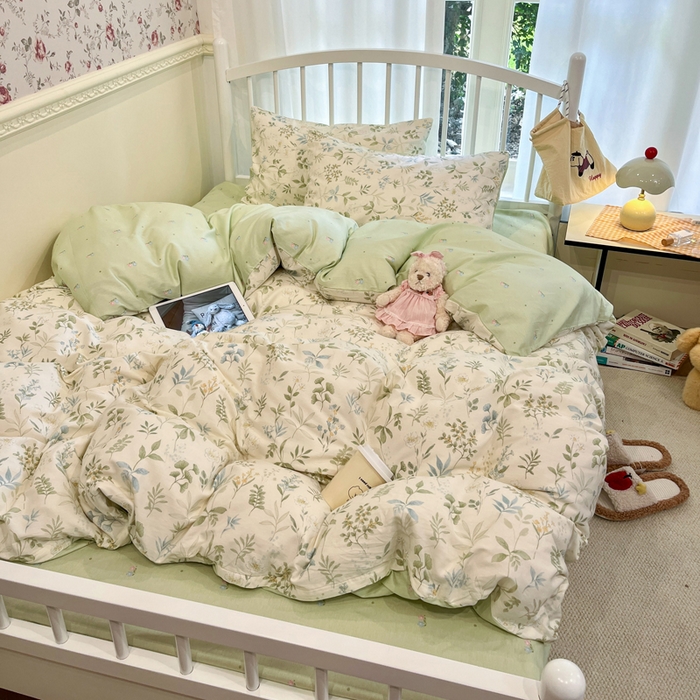 91家纺网 家纺一手货源 找家纺 盛馨家纺 2025年开学季秋冬新品小清新全棉学生三件套四件套床笠四件套跑量款系列 花草之家