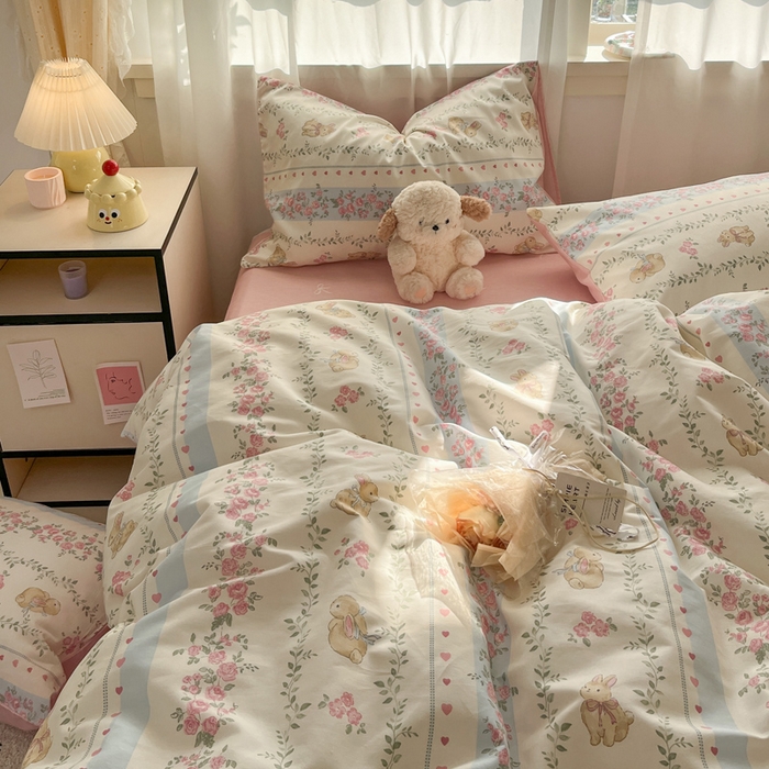 91家纺网 家纺一手货源 找家纺 盛馨家纺 2025年开学季秋冬新品小清新全棉学生三件套四件套床笠四件套跑量款系列 花藤兔