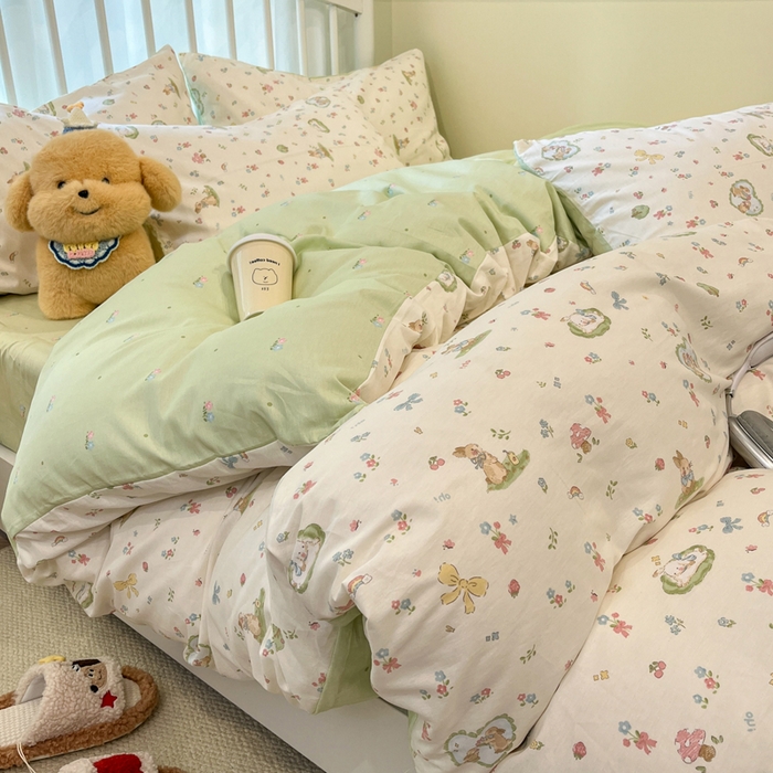 91家纺网 家纺一手货源 找家纺 盛馨家纺 2025年开学季秋冬新品小清新全棉学生三件套四件套床笠四件套跑量款系列 花漾兔兔