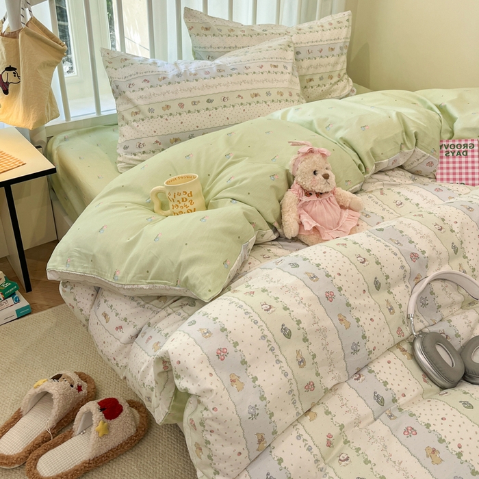 91家纺网 家纺一手货源 找家纺 盛馨家纺 2025年开学季秋冬新品小清新全棉学生三件套四件套床笠四件套跑量款系列 眠眠兔岛