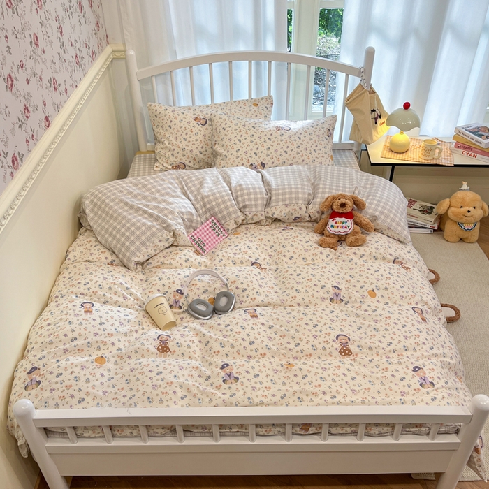 91家纺网 家纺一手货源 找家纺 盛馨家纺 2025年开学季秋冬新品小清新全棉学生三件套四件套床笠四件套跑量款系列 南瓜小熊