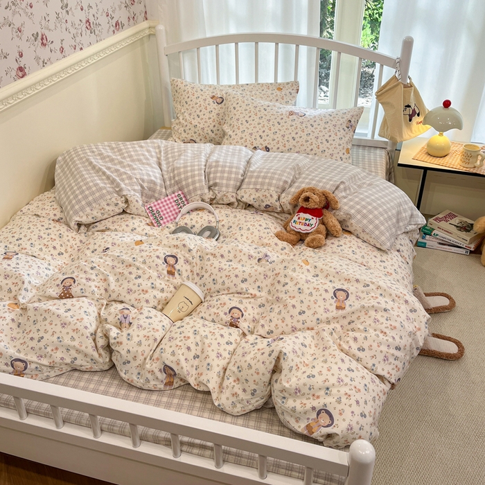 91家纺网 家纺一手货源 找家纺 盛馨家纺 2025年开学季秋冬新品小清新全棉学生三件套四件套床笠四件套跑量款系列 南瓜小熊