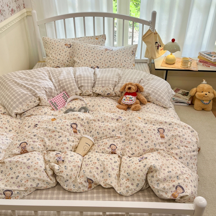 91家纺网 家纺一手货源 找家纺 盛馨家纺 2025年开学季秋冬新品小清新全棉学生三件套四件套床笠四件套跑量款系列 南瓜小熊