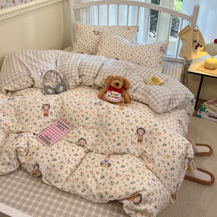 91家纺网 家纺一手货源 找家纺 盛馨家纺 2025年开学季秋冬新品小清新全棉学生三件套四件套床笠四件套跑量款系列 南瓜小熊