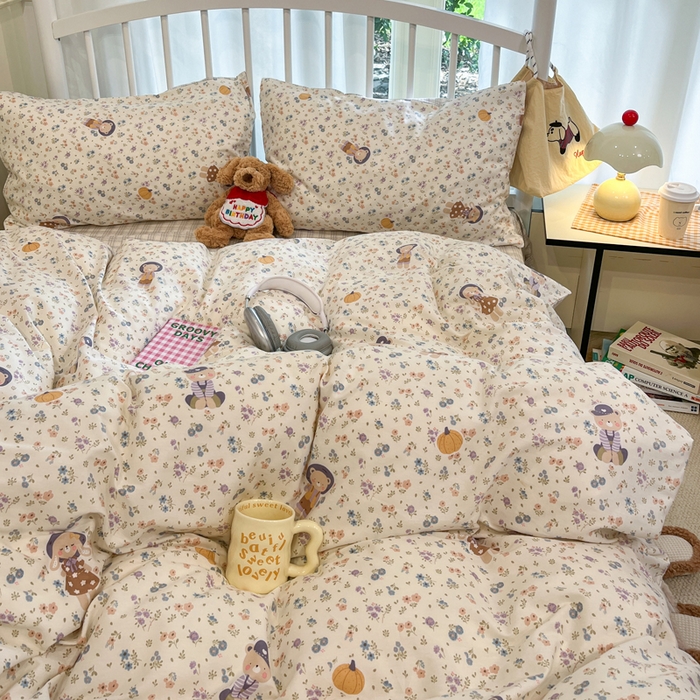 91家纺网 家纺一手货源 找家纺 盛馨家纺 2025年开学季秋冬新品小清新全棉学生三件套四件套床笠四件套跑量款系列 南瓜小熊