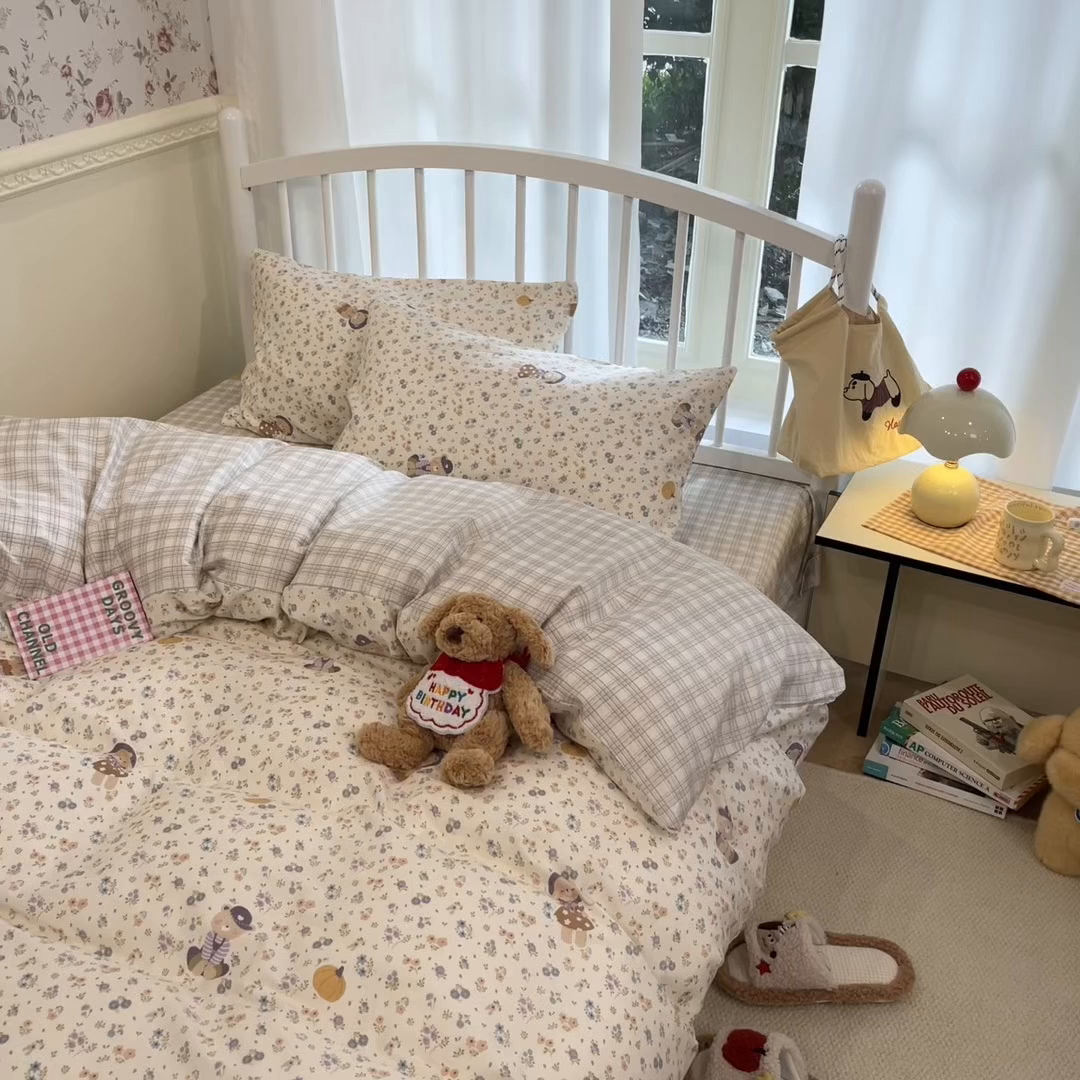 91家纺网 家纺一手货源 找家纺 盛馨家纺 2025年开学季秋冬新品小清新全棉学生三件套四件套床笠四件套跑量款系列 南瓜小熊