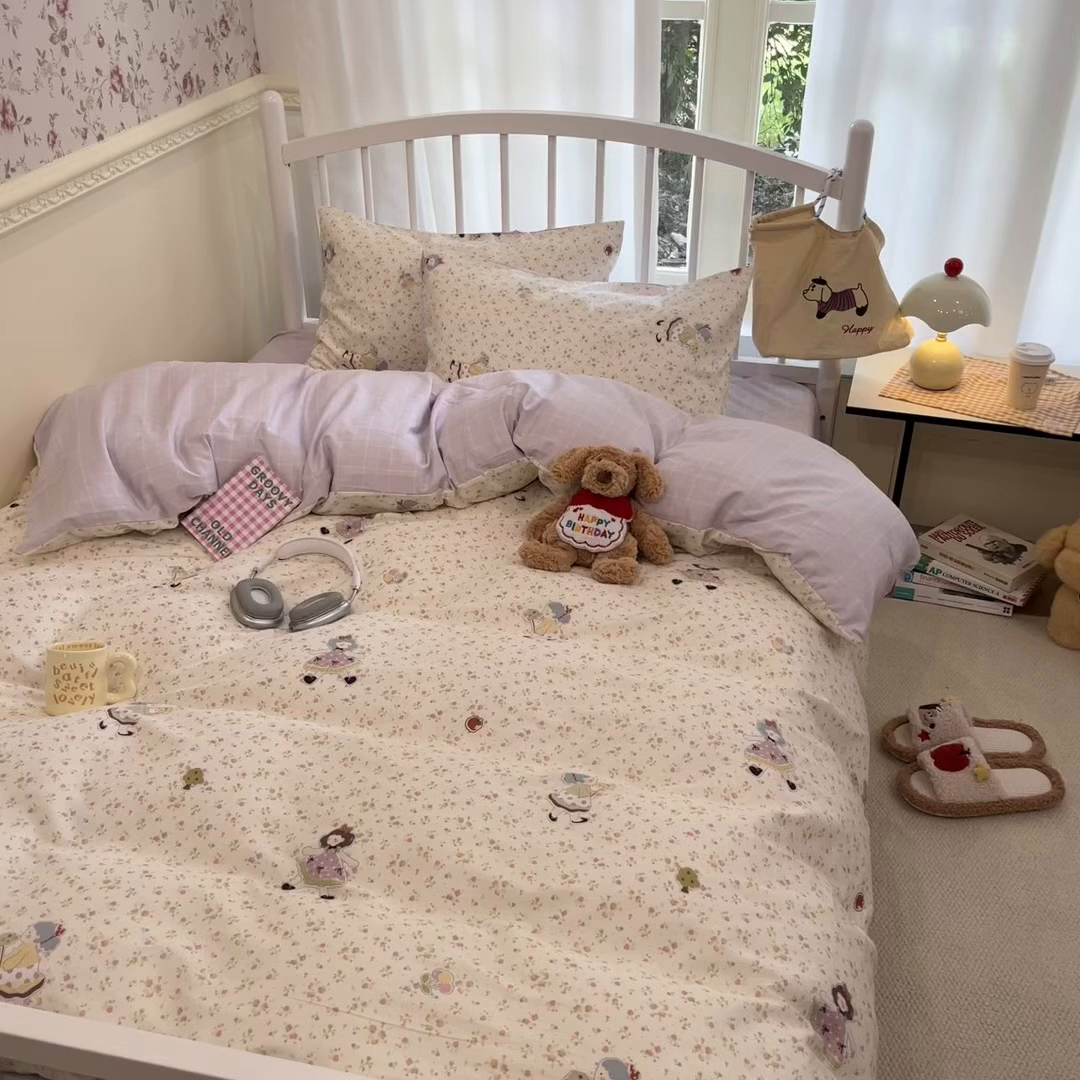 91家纺网 家纺一手货源 找家纺 盛馨家纺 2025年开学季秋冬新品小清新全棉学生三件套四件套床笠四件套跑量款系列 田园公主