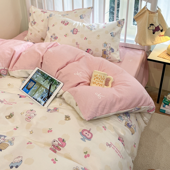 91家纺网 家纺一手货源 找家纺 盛馨家纺 2025年开学季秋冬新品小清新全棉学生三件套四件套床笠四件套跑量款系列 甜甜猫步