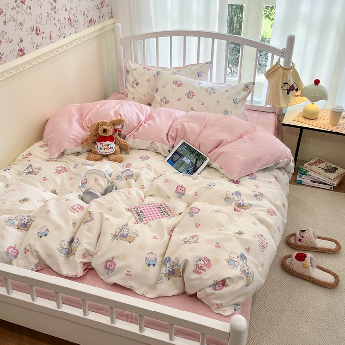 91家纺网 家纺一手货源 找家纺 盛馨家纺 2025年开学季秋冬新品小清新全棉学生三件套四件套床笠四件套跑量款系列 甜甜猫步