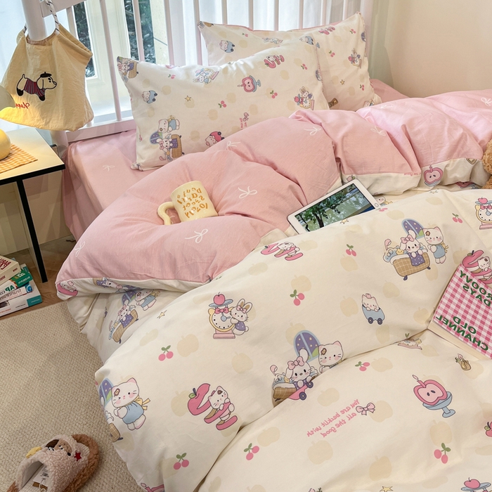 91家纺网 家纺一手货源 找家纺 盛馨家纺 2025年开学季秋冬新品小清新全棉学生三件套四件套床笠四件套跑量款系列 甜甜猫步