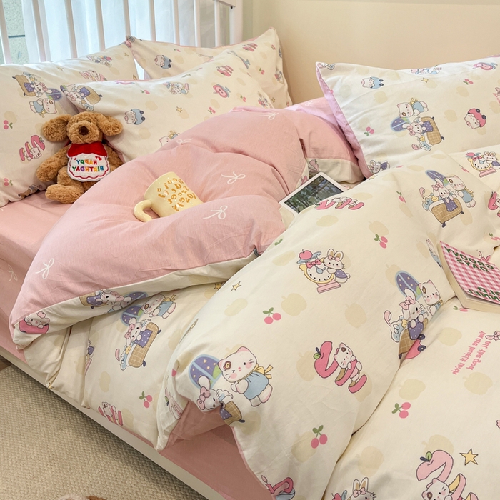 91家纺网 家纺一手货源 找家纺 盛馨家纺 2025年开学季秋冬新品小清新全棉学生三件套四件套床笠四件套跑量款系列 甜甜猫步