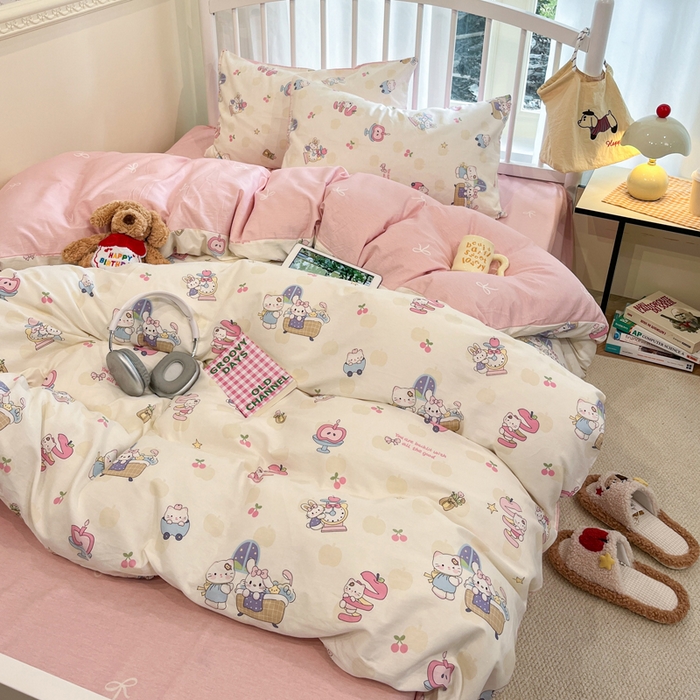 91家纺网 家纺一手货源 找家纺 盛馨家纺 2025年开学季秋冬新品小清新全棉学生三件套四件套床笠四件套跑量款系列 甜甜猫步