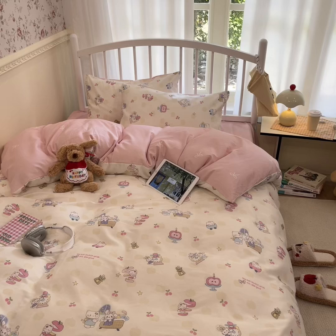 91家纺网 家纺一手货源 找家纺 盛馨家纺 2025年开学季秋冬新品小清新全棉学生三件套四件套床笠四件套跑量款系列 甜甜猫步