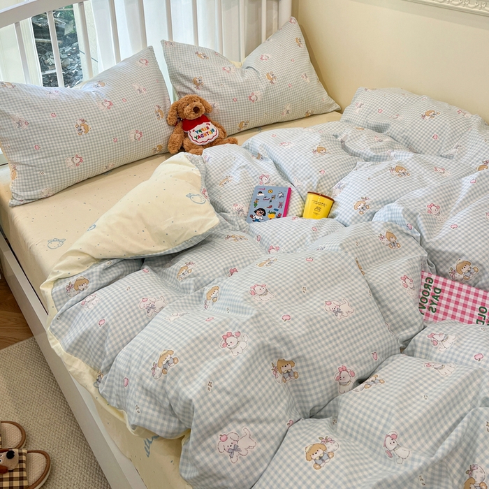 91家纺网 家纺一手货源 找家纺 盛馨家纺 2025年开学季秋冬新品小清新全棉学生三件套四件套床笠四件套跑量款系列 无忧小狗