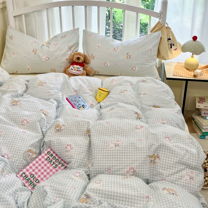 91家纺网 家纺一手货源 找家纺 盛馨家纺 2025年开学季秋冬新品小清新全棉学生三件套四件套床笠四件套跑量款系列 无忧小狗