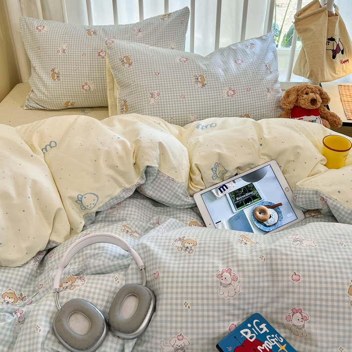 91家纺网 家纺一手货源 找家纺 盛馨家纺 2025年开学季秋冬新品小清新全棉学生三件套四件套床笠四件套跑量款系列 无忧小狗