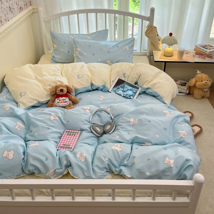 91家纺网 家纺一手货源 找家纺 盛馨家纺 2025年开学季秋冬新品小清新全棉学生三件套四件套床笠四件套跑量款系列 小白狗