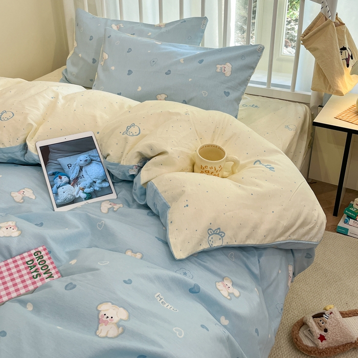 91家纺网 家纺一手货源 找家纺 盛馨家纺 2025年开学季秋冬新品小清新全棉学生三件套四件套床笠四件套跑量款系列 小白狗