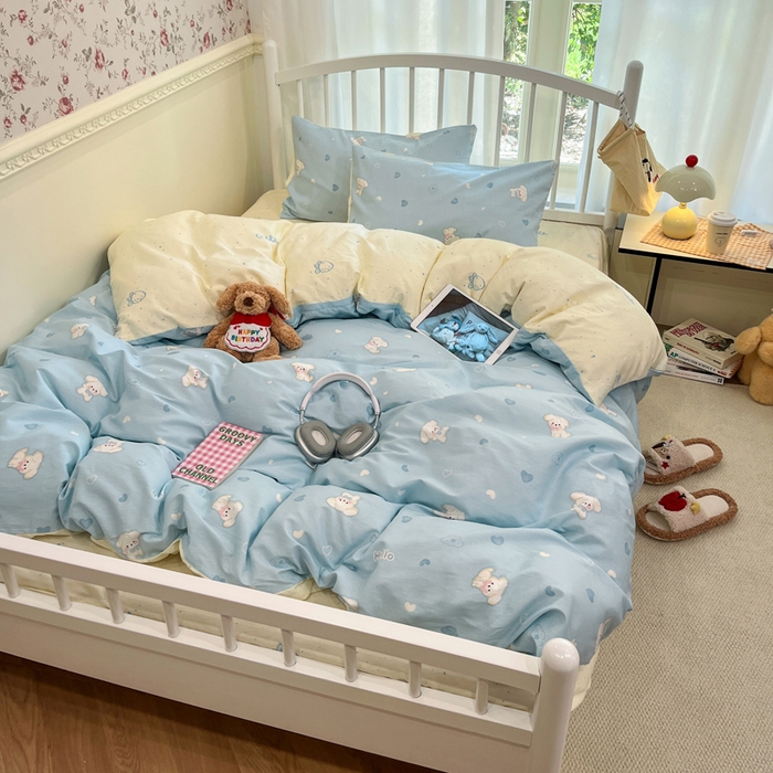 91家纺网 家纺一手货源 找家纺 盛馨家纺 2025年开学季秋冬新品小清新全棉学生三件套四件套床笠四件套跑量款系列 小白狗