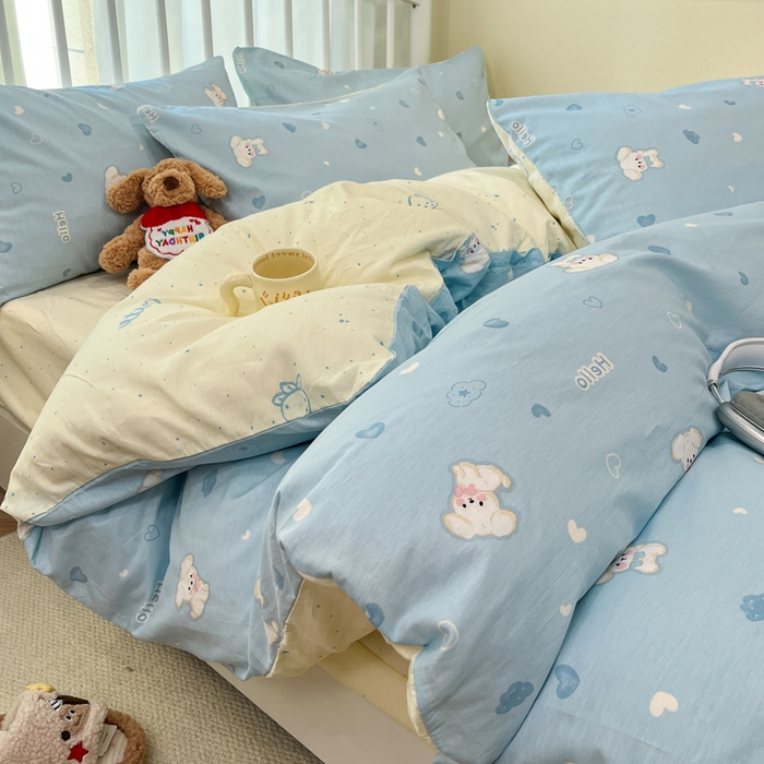 91家纺网 家纺一手货源 找家纺 盛馨家纺 2025年开学季秋冬新品小清新全棉学生三件套四件套床笠四件套跑量款系列 小白狗