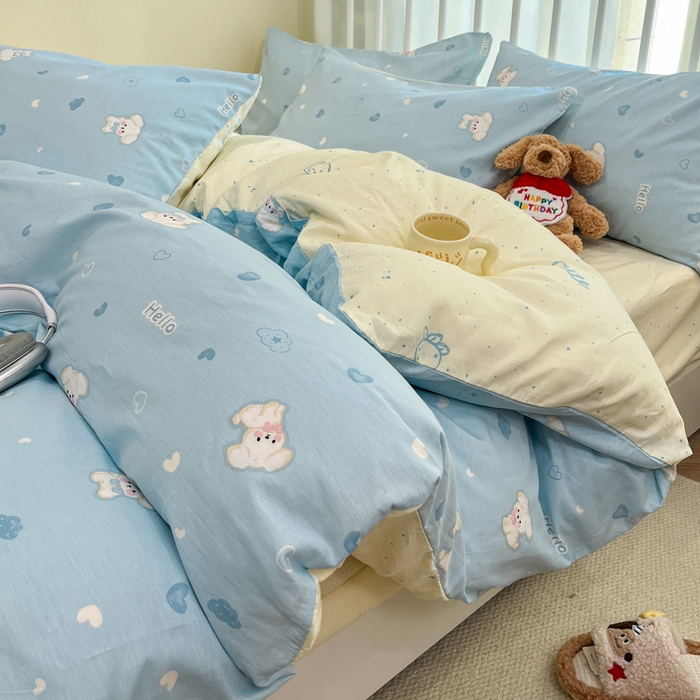 91家纺网 家纺一手货源 找家纺 盛馨家纺 2025年开学季秋冬新品小清新全棉学生三件套四件套床笠四件套跑量款系列 小白狗