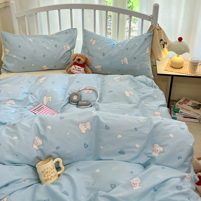 91家纺网 家纺一手货源 找家纺 盛馨家纺 2025年开学季秋冬新品小清新全棉学生三件套四件套床笠四件套跑量款系列 小白狗