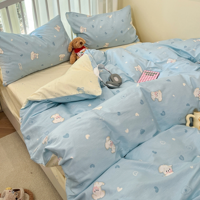 盛馨家纺 2025年开学季秋冬新品小清新全棉学生三件套四件套床笠四件套跑量款系列 小白狗