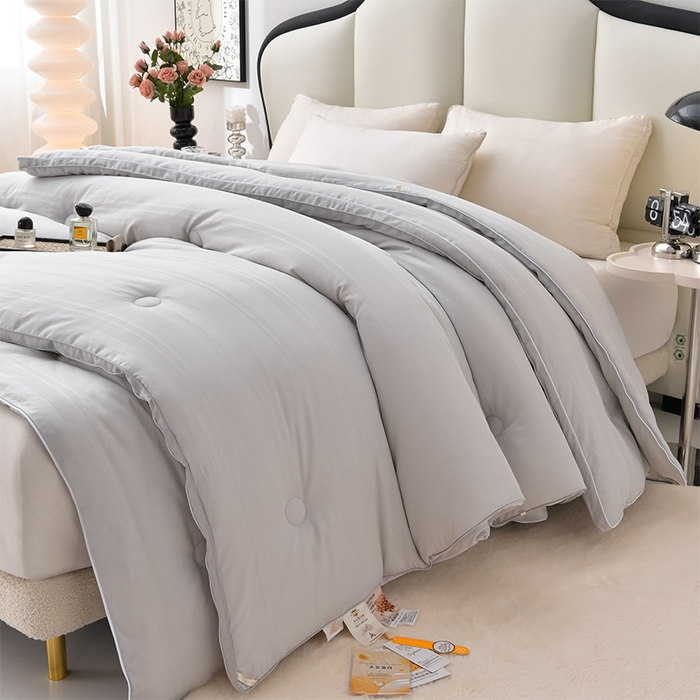 91家纺网 家纺一手货源 找家纺 小牛席业 2025新款全棉小提花大豆立体二合一子母被系列 全棉小提花立体二合一子母被-提花灰色