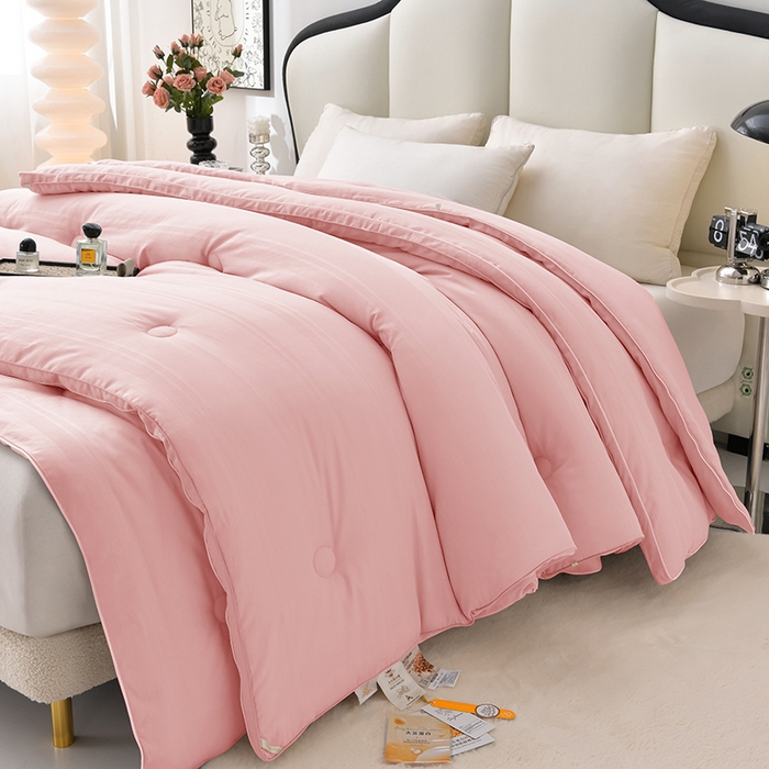 91家纺网 家纺一手货源 找家纺 小牛席业 2025新款全棉小提花大豆立体二合一子母被系列 全棉小提花立体二合一子母被-提花粉色