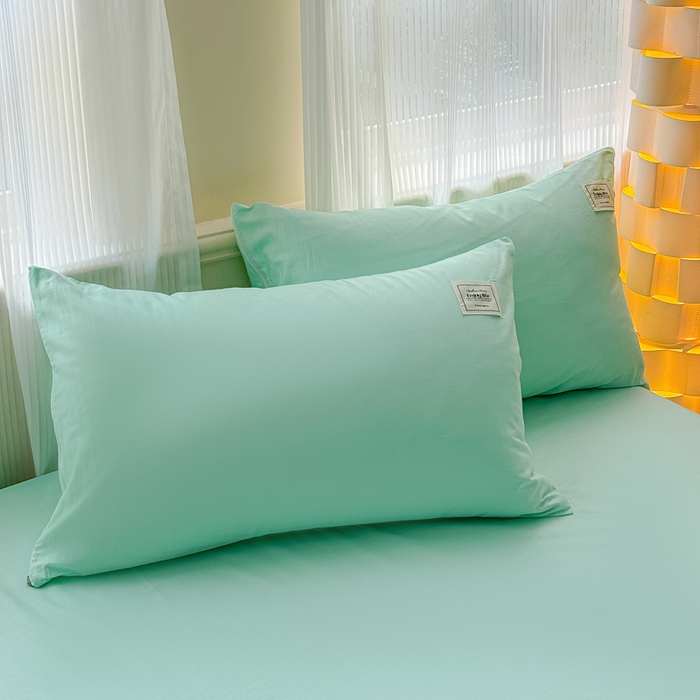 花香四季家纺 2025新款全棉13376纯棉素色四件套系列单品枕套 薄荷绿