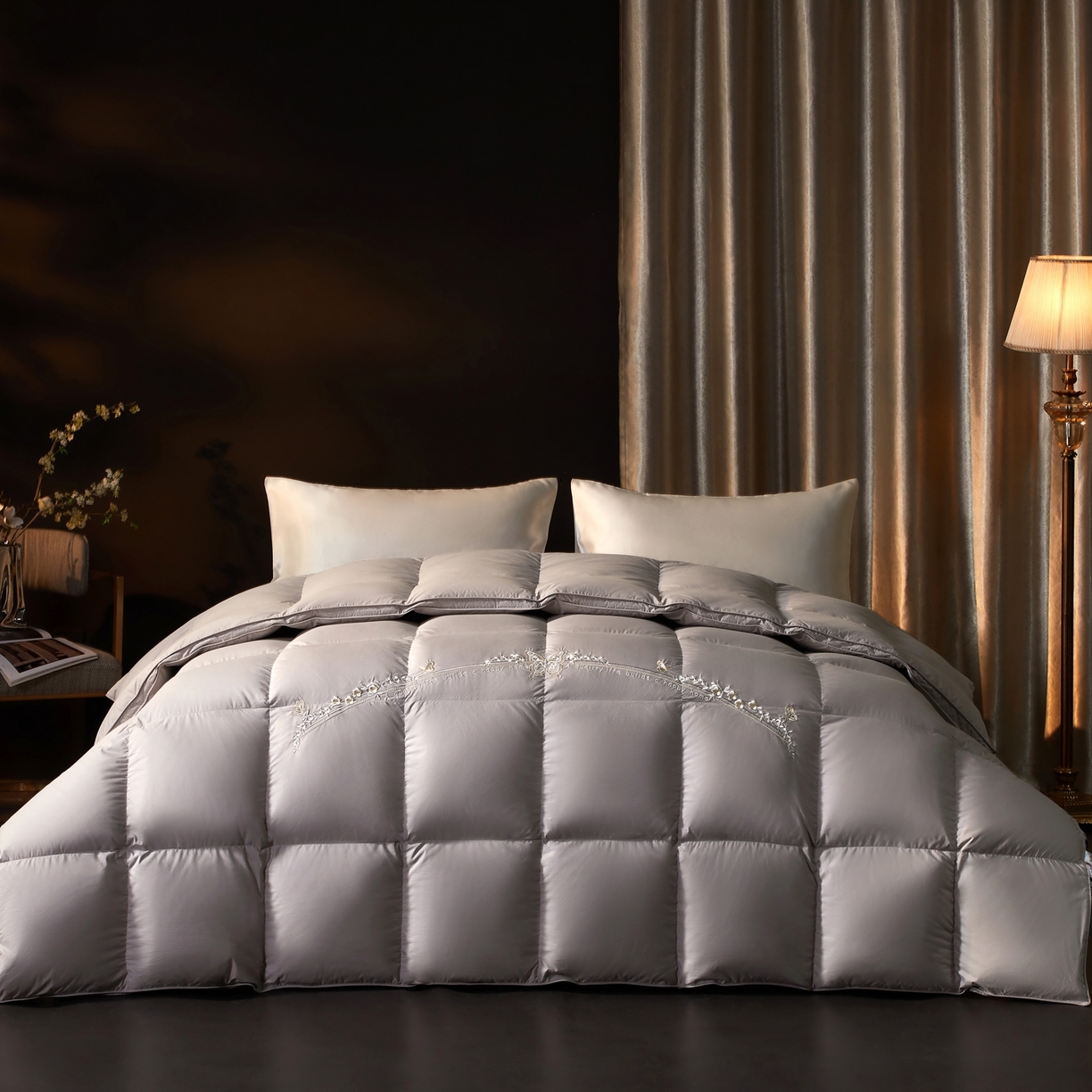 织梦人羽绒工厂店2025新款羽绒被壳 蝶韵-灰