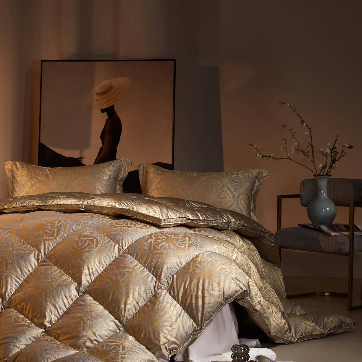 91家纺网 家纺一手货源 找家纺 织梦人羽绒工厂店2025新款羽绒被壳 高精密提花-爱玛金