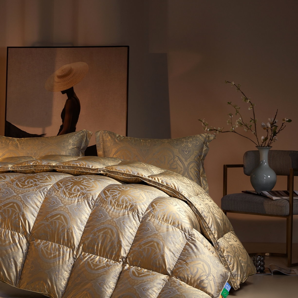 91家纺网 家纺一手货源 找家纺 织梦人羽绒工厂店2025新款羽绒被壳 高精密提花-爱玛金