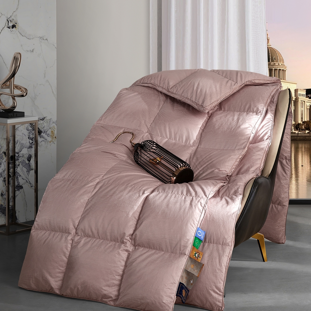 91家纺网 家纺一手货源 找家纺 织梦人羽绒工厂店2025新款羽绒被壳 高精密提花-蒙娜丽莎豆沙