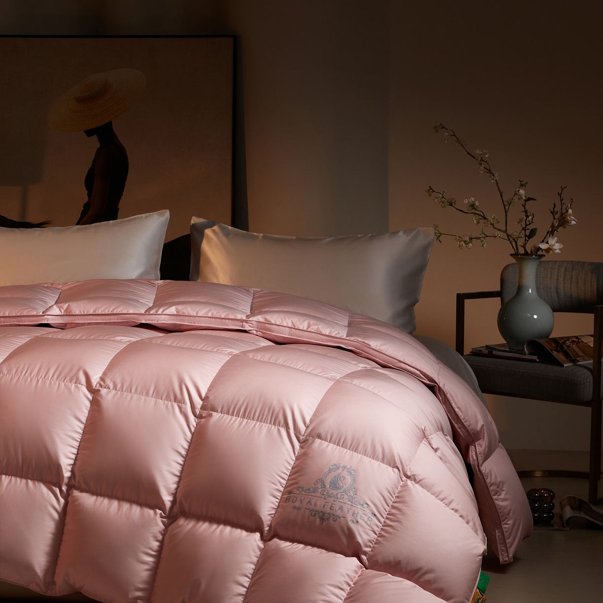 91家纺网 家纺一手货源 找家纺 织梦人羽绒工厂店2025新款羽绒被壳 莱赛尔-粉